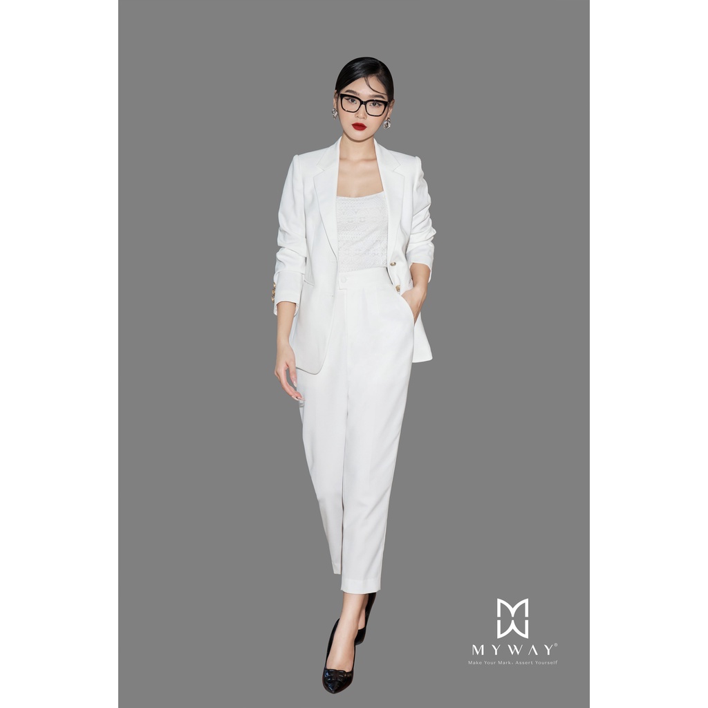 Quần Tây Nữ Trắng MY WAY Dáng Baggy Cạp Cao Sang Trọng 5MQB118