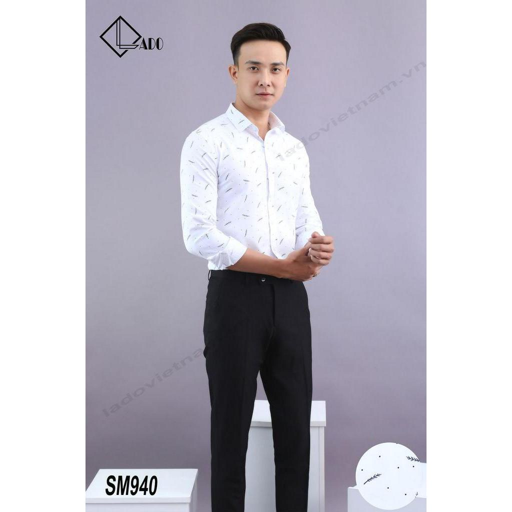 Áo sơ mi bamboo hoạ tiết chấm bi bông lúa dài tay LADO 940
