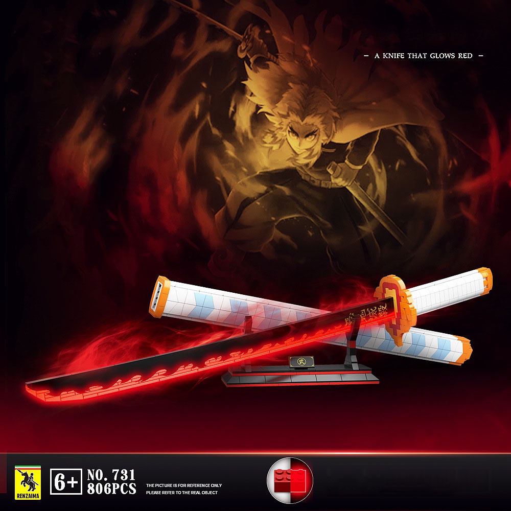 Đồ Chơi Lắp Ráp LEGO Mô Hình Nhật Luân Kiếm Của Viêm Trụ Rengoku trong Kimetsu No Yaiba bản phát sáng 731