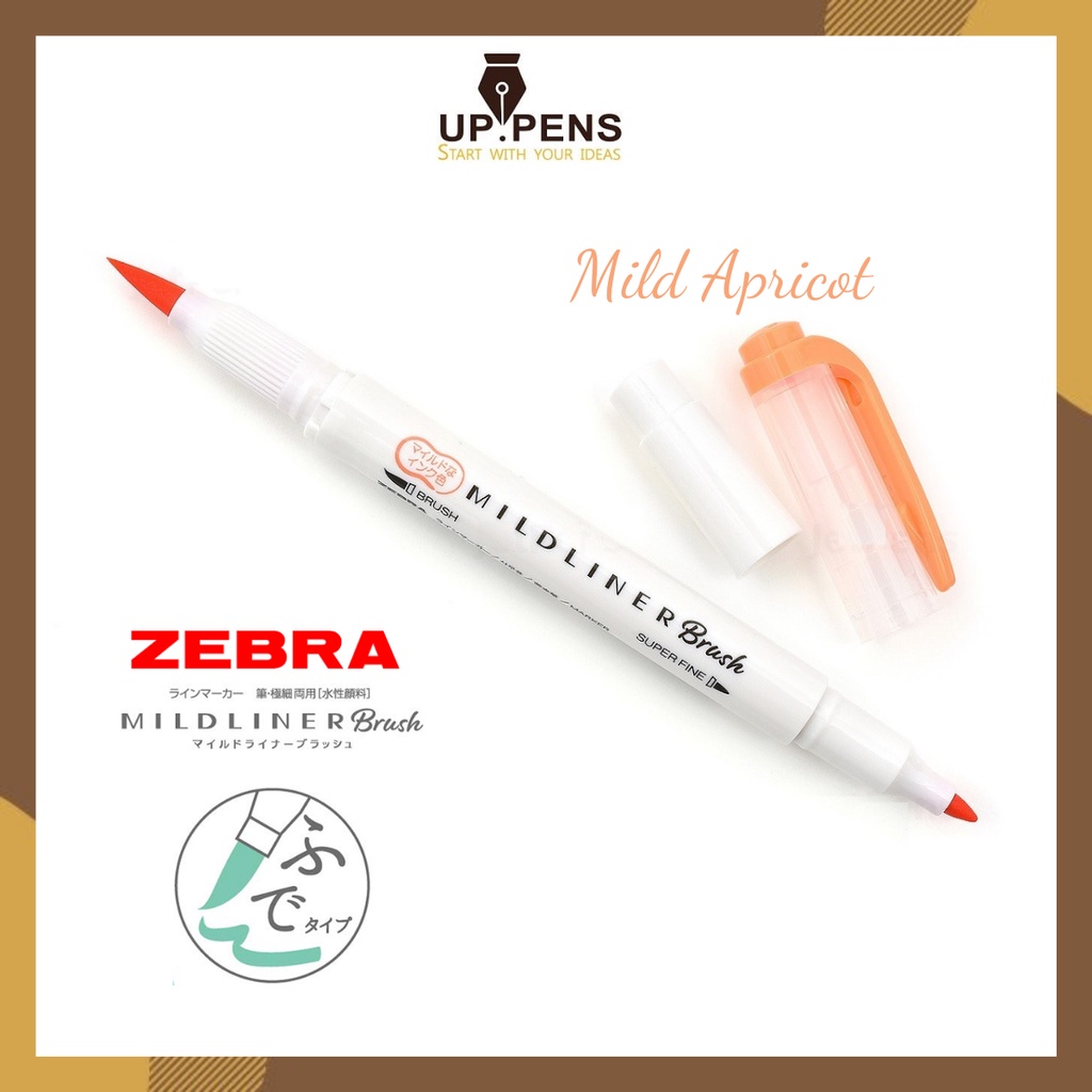 Bút lông đầu cọ Zebra Mildliner Double-Sided Highlighter Brush – Brush/ Extra Fine – Màu cam đào (Mild Apricot)