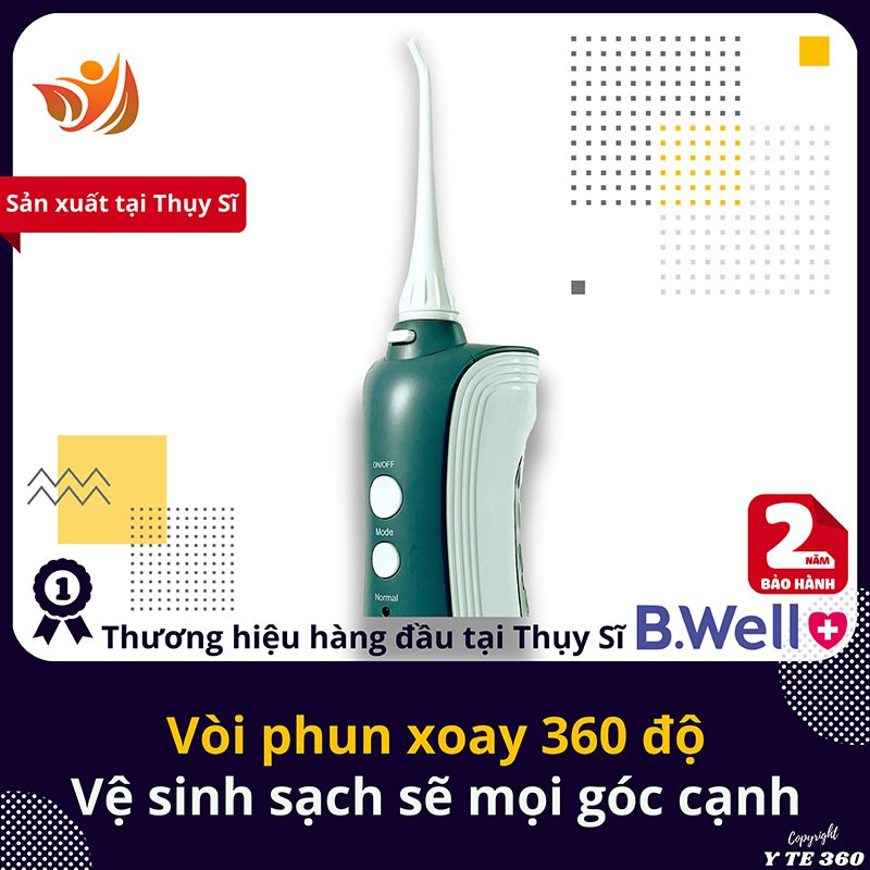 Máy tăm nước cầm tay b.well wi 912, tăm nước vệ sinh răng thụy sĩ cao cấp 5 đầu tăm - bwell y tế 360