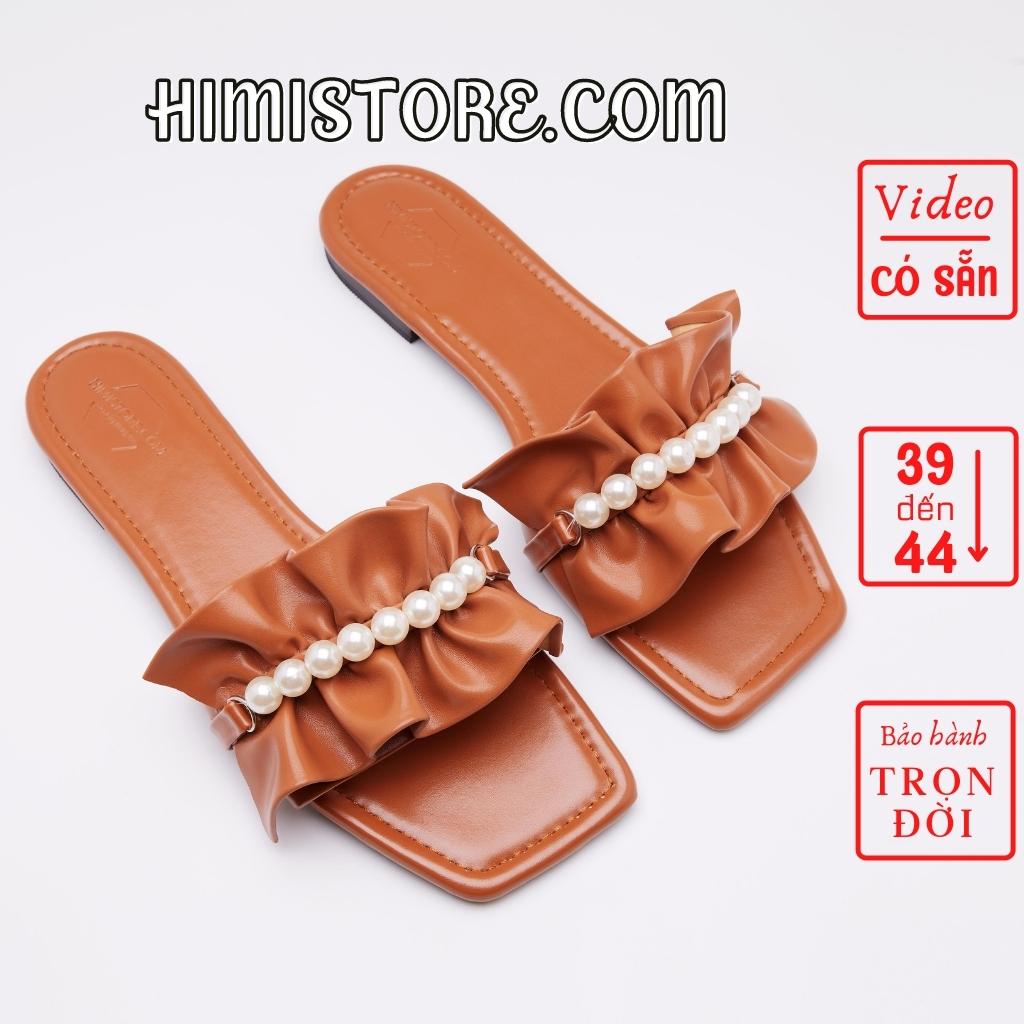 Dép Big Size 40 Đến 44 Quai Bèo Màu Nâu Phối Hạt Nhựa Giả Ngọc Trai Thương Hiệu Himistore
