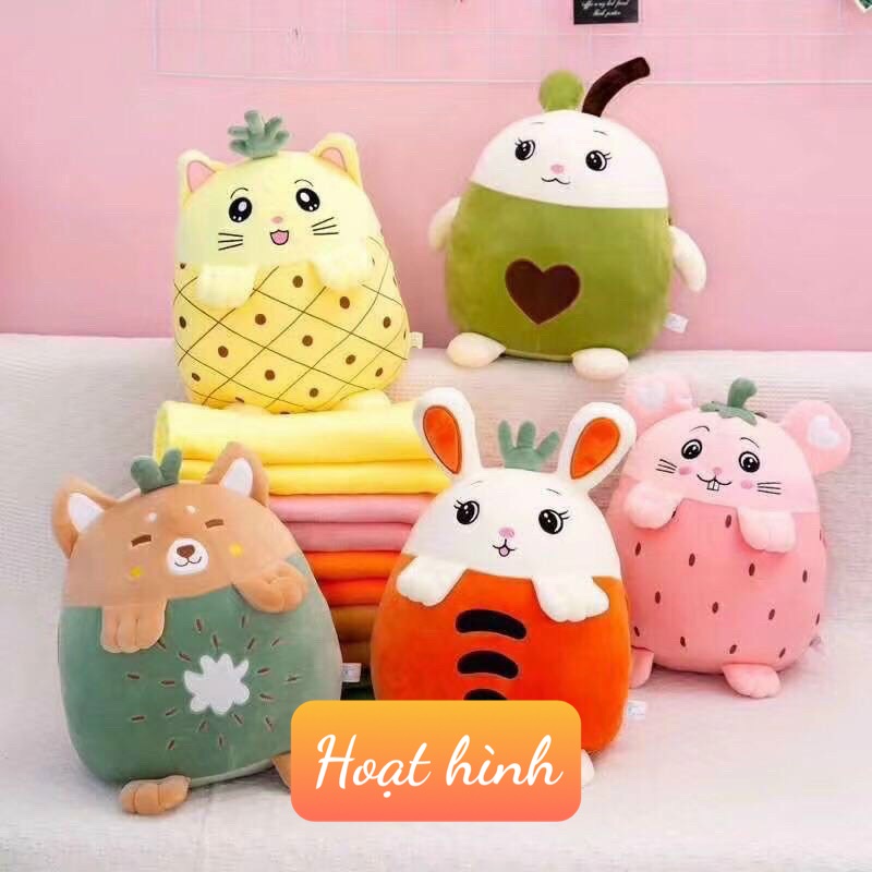 Thú nhồi bông kèm chăn hè tiện dụng trong nhiều hoàn cảnh, họa tiết -Heo hồng dễ thương