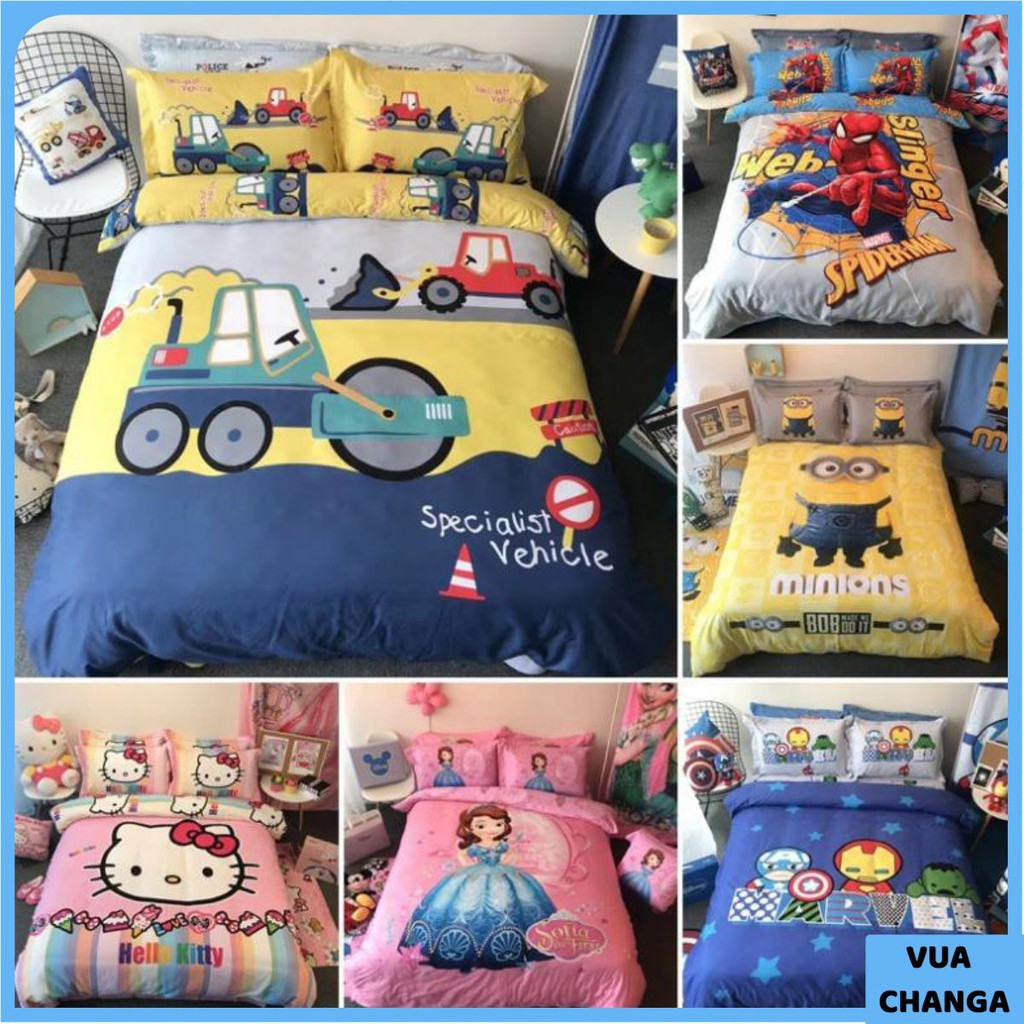 Bộ chăn ga gối cotton hoạt hình cho bé cao cấp - VuaChanGa