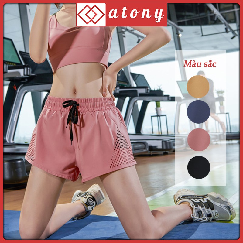 Quần Tập Gym Nữ Cao Cấp ATONY, Quần Short 2 Lớp Tập Gym, Yoga, Zumba Có Dây Rút, Co Giãn 4 Chiều, Thông Thoáng