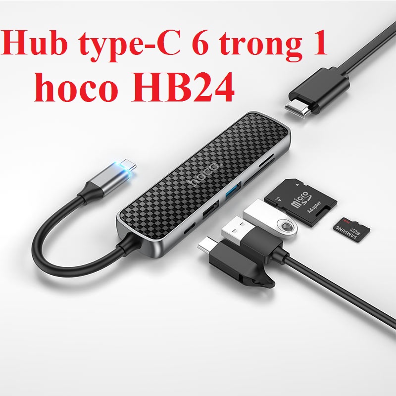 Hub/ bộ chuyển cổng type C 6 trong 1 hoco HB24