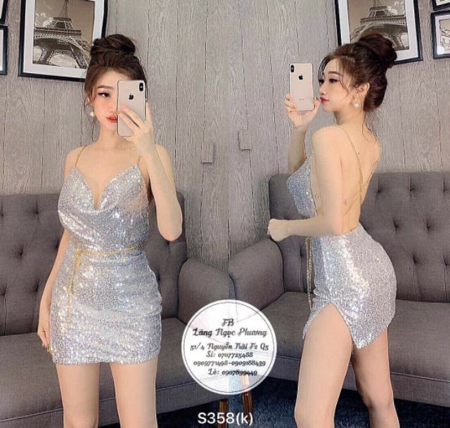 Đầm body kim sa hở lưng