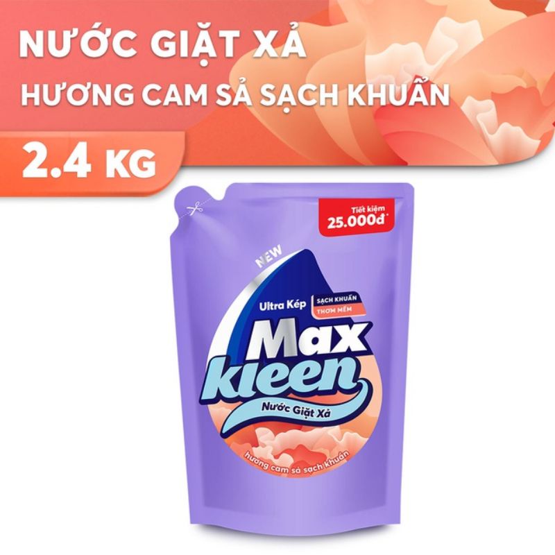 Nước Giặt Xả MaxKleen Hương Cam Sả Sạch Khuẩn túi 2.4kg