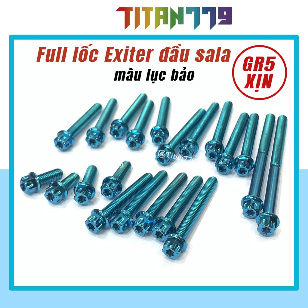 (100) Full bộ 21 ốc lốc máy Titan Gr5 XỊN Exiter 135 150 155 Ex135 Ex150 Ex155 đầu trụ, đầu SALAYA