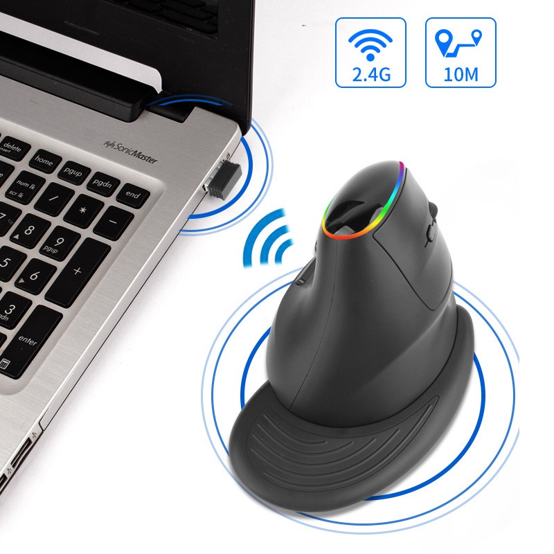 Chuột Quang Không Dây Dạng Đứng 2.4G 3200 dpi Dùng Để Chơi Game Kèm Phụ Kiện