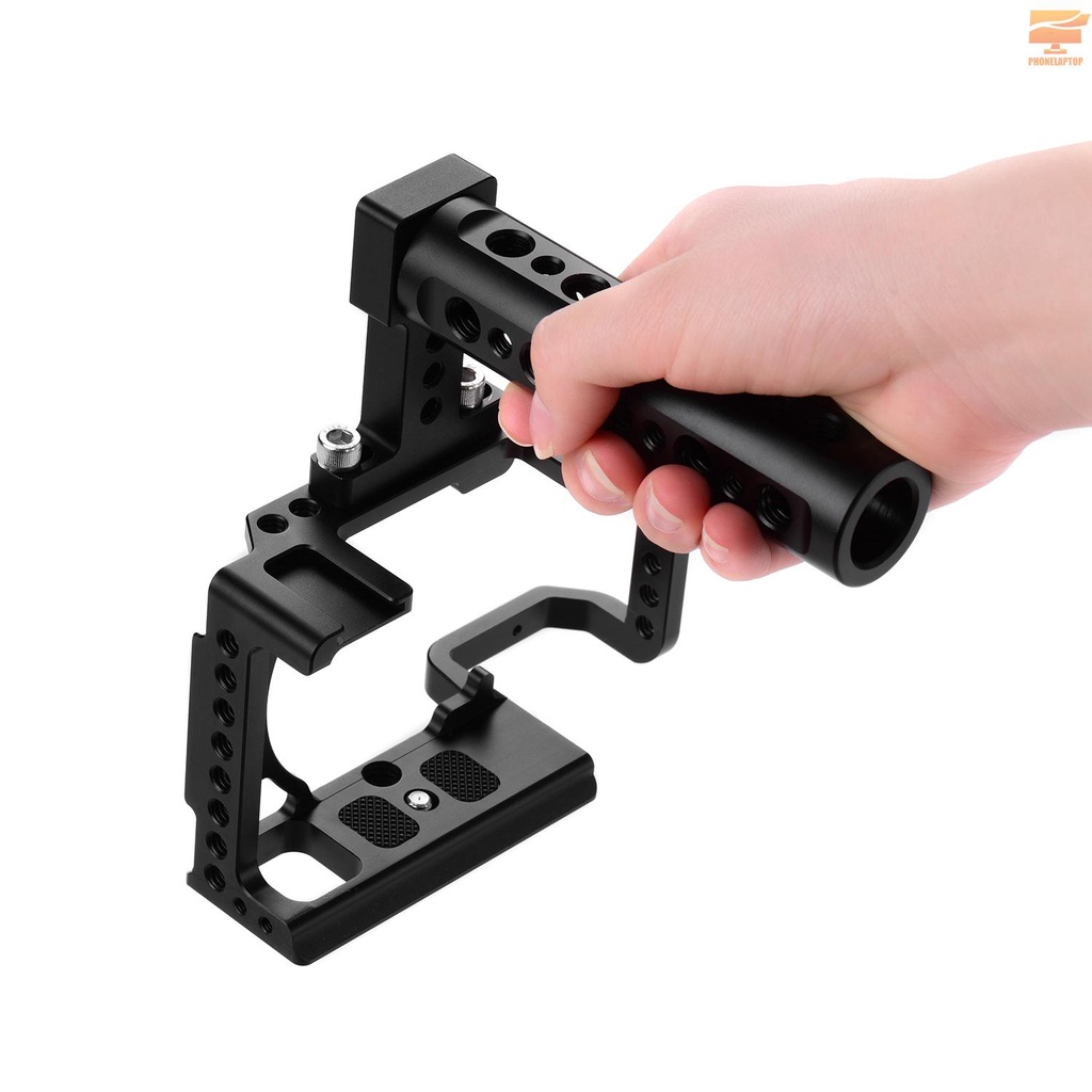 Andoer Professional Photography Camera Cage Kit Aluminum Alloy Camera Case Bracket with 1/4" 3/8" Extension Thread Holes Cold Shoe Mount Metal Handle Mini Wrench Compatible with Sony A6600,A6500,A6400,A6300,A6000