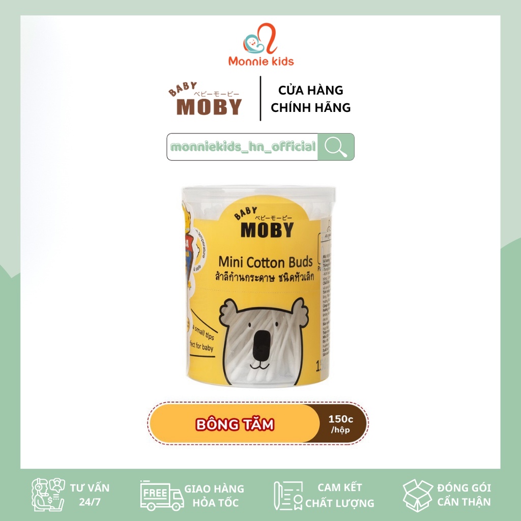 TĂM BÔNG MOBY THIẾT KẾ 2 ĐẦU TIỆN LỢI HỘP 150 CÁI