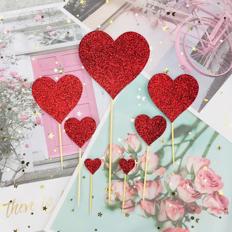 Bộ 7 Phụ Kiện Trang Trí Bánh Kem Hình Chữ love Xinh Xắn