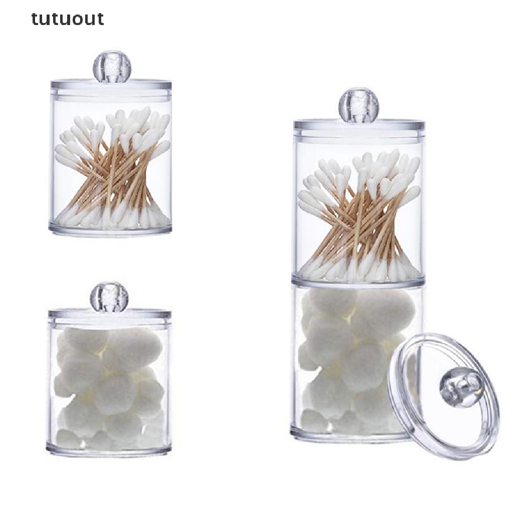Hộp Đựng Tăm Bông Trang Điểm Hình Tròn Bằng Acrylic Trong Suốt