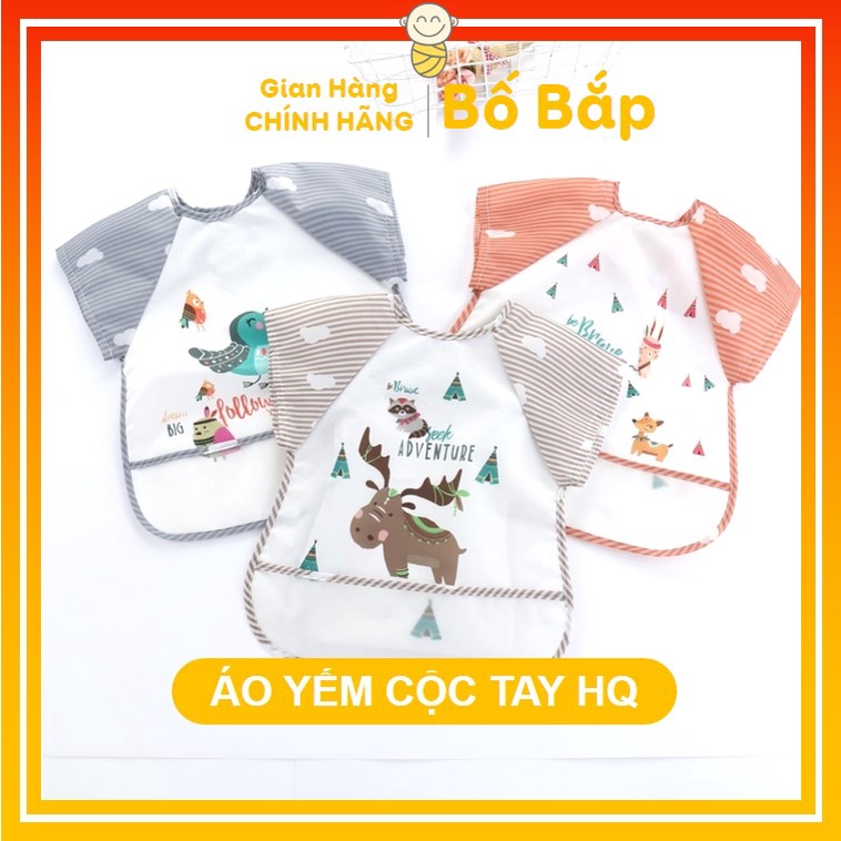 Áo Yếm Ăn Dặm Phong Cách Hàn Quốc Không Thấm Nước Ngắn Tay, Có Máng Hứng Thông Minh
