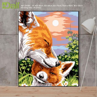 Tranh treo tường tự tô màu số hóa dali mẹ con cáo tình cảm dv030