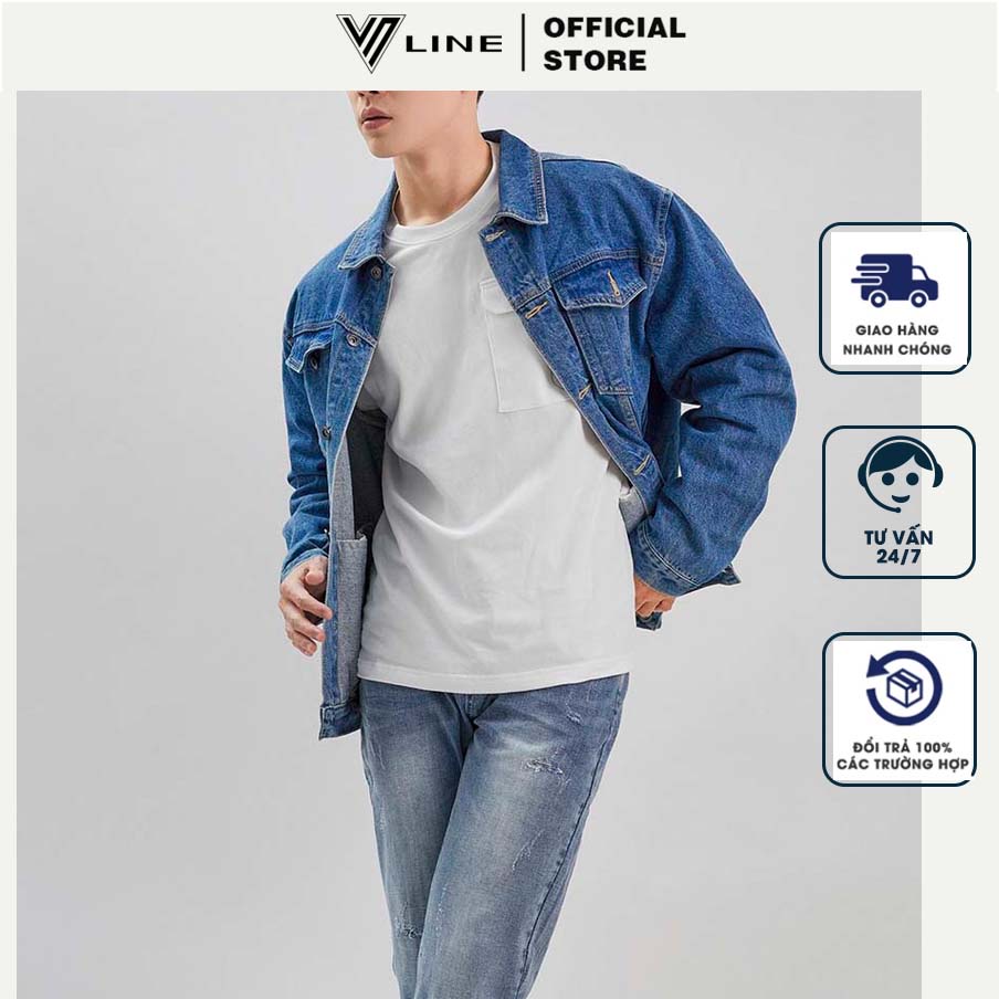 Áo khoác jean, áo bò basic dài tay, denim jacket  thời trang năng động trẻ trung VNLINE - AJZR9312