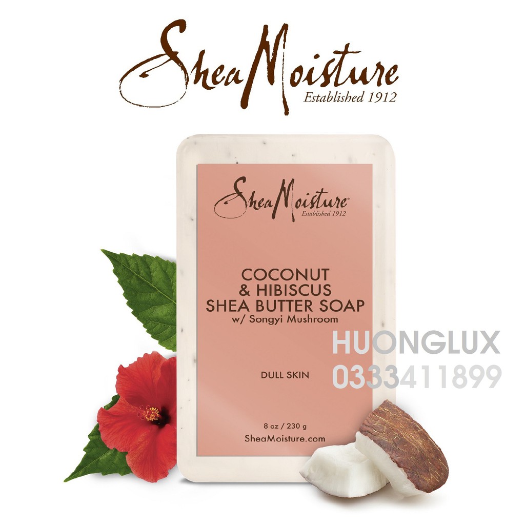 Shea Moisture xà phòng dưỡng cho da xỉn màu COCONUT &amp; HIBISCUS Shea Butter Soap 230gram