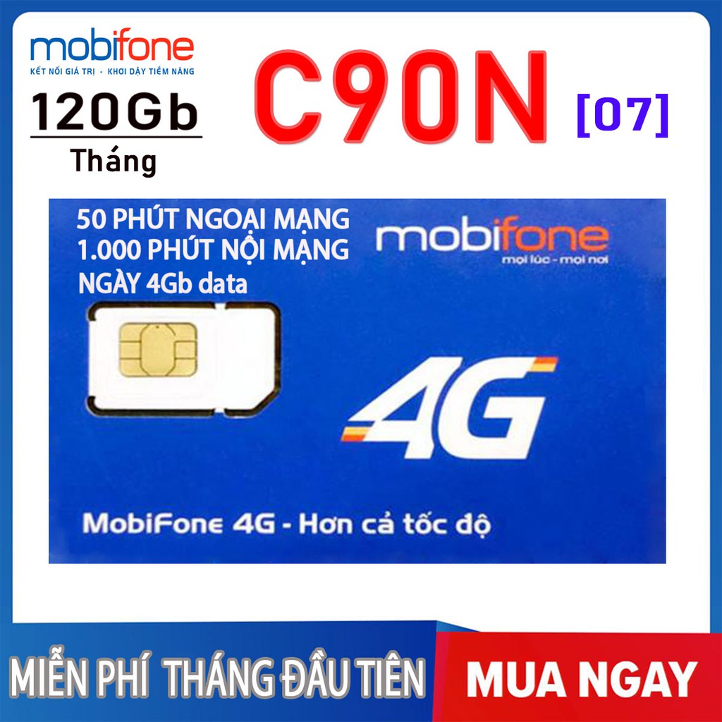 SIM 4G Mobifone C90N | 10 số (07) Tặng 120Gb + 1.000 Phút Nội Mạng + 50 Phút Ngoại Mạng