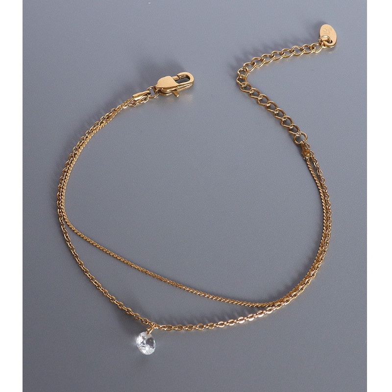 Lắc Tay 2 Tầng 1 Viên Đá Nhân Tạo Nhỏ Xinh Titan Ko Đen TT 4281