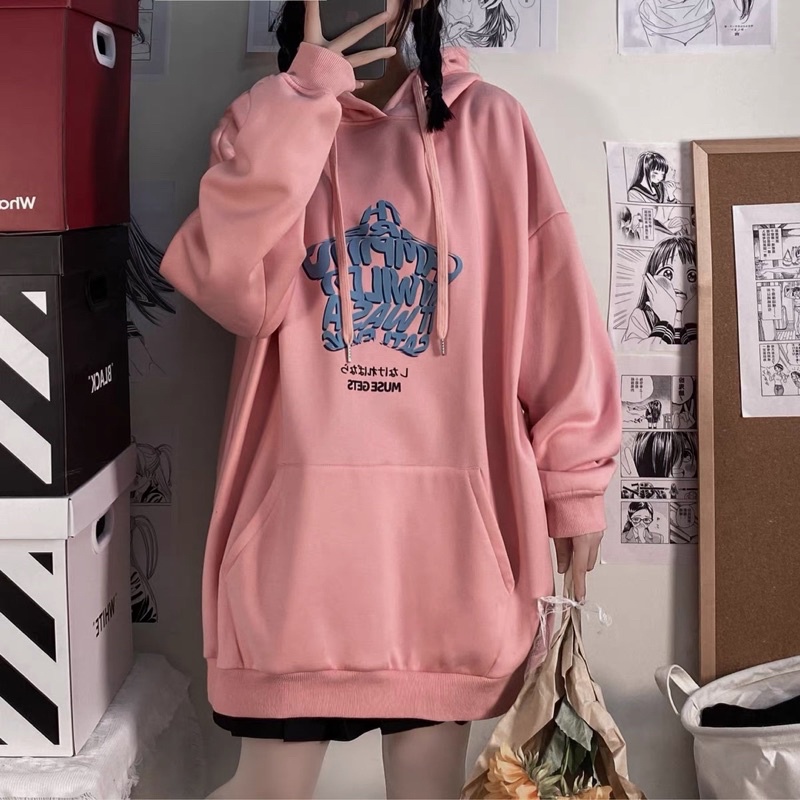 Áo Hoodie Nỉ Bông Dài Tay Túi Bụng Hoạ Tiết