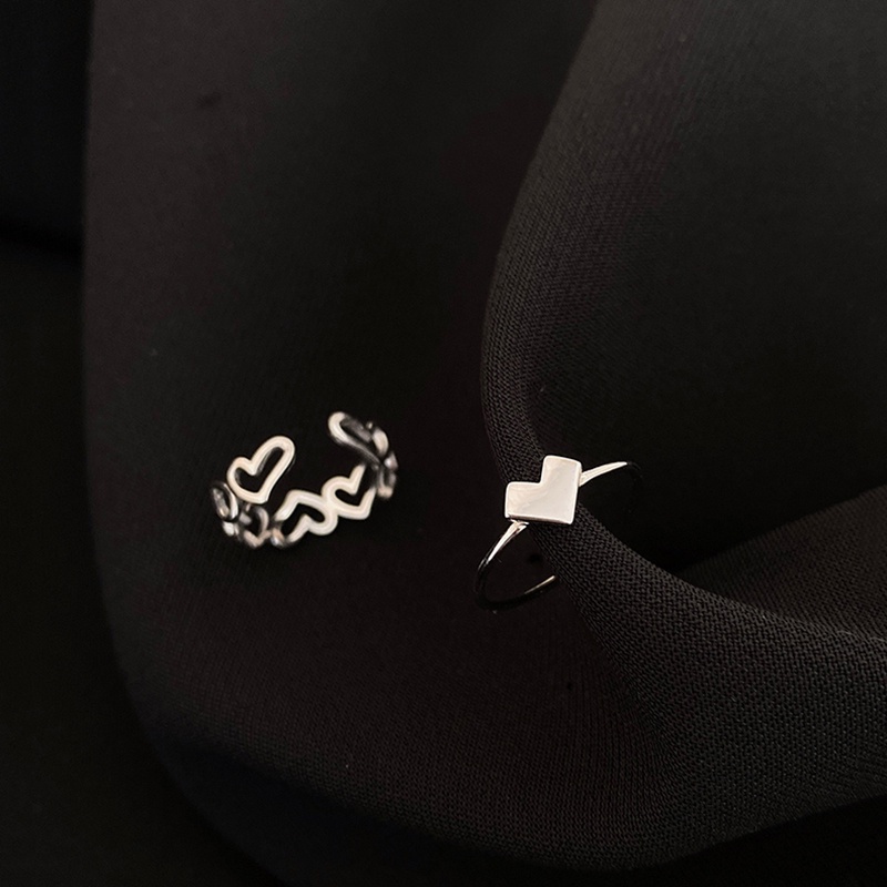 ✨✨Nhẫn 2 Pcs Fashion Heart Silver Finger Ring Simple Hollow Adjustable Party Rings for Women Gorl Jewelry Gift