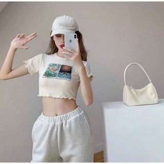 Croptop trắng in hình