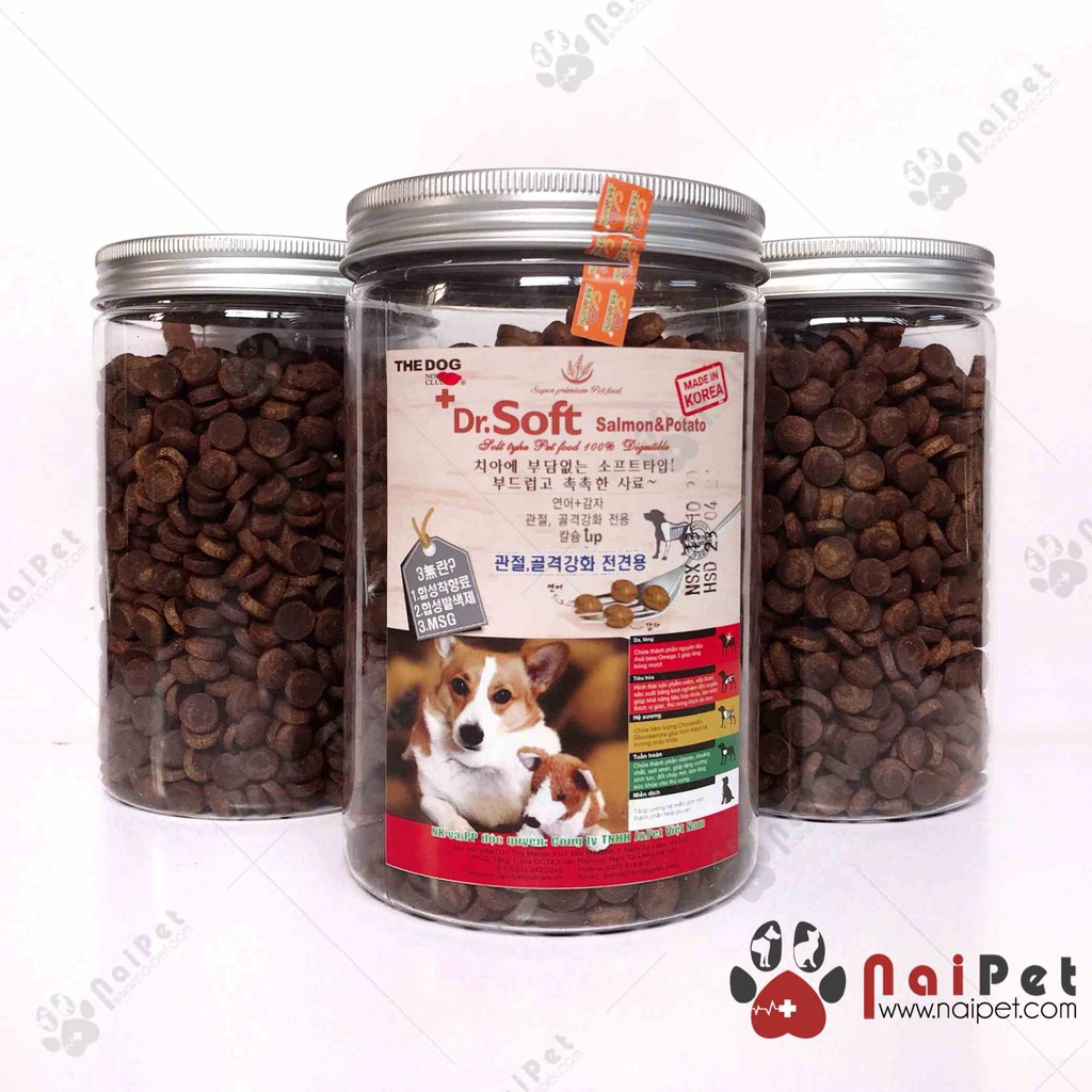 Thức Ăn Hạt Mềm Vị Cá Hồi Khoai Tây Dr.Soft Salmon &amp; Potato Hộp 400g