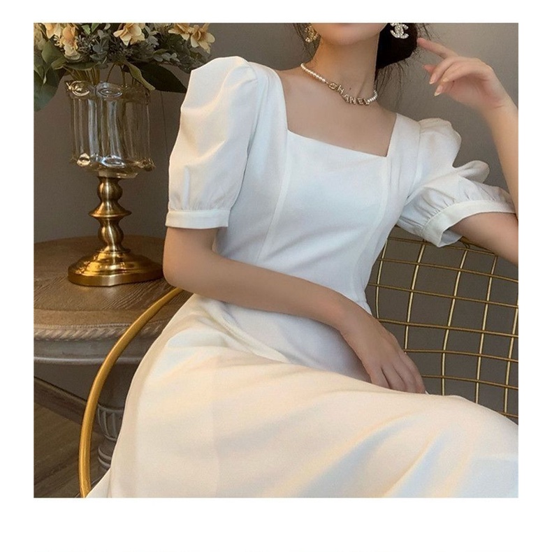 Đầm Dự Tiệc Dáng Dài Màu Sắc Đơn Giản Phong Cách Retro Pháp