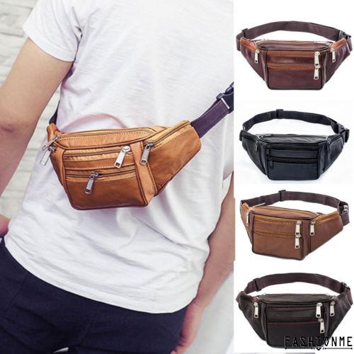 ღ𝓂ℰNEW Black Leather Fanny Pack- Mens Waist Belt Bag -Womens Purse Hip Pouch Travel