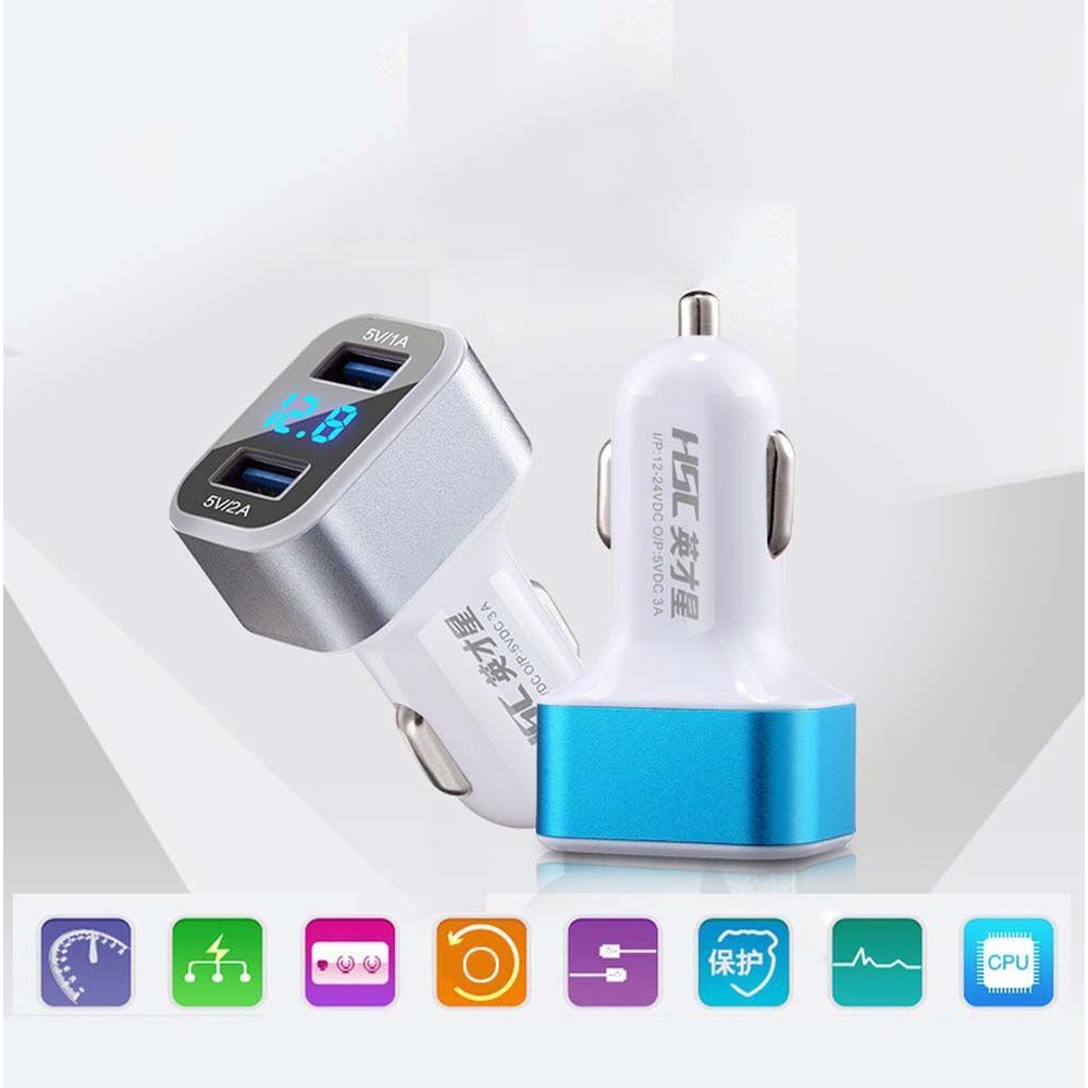 Tẩu Sạc Điện Thoại Hai Cổng USB 5V / 2A Cho Xe Hơi