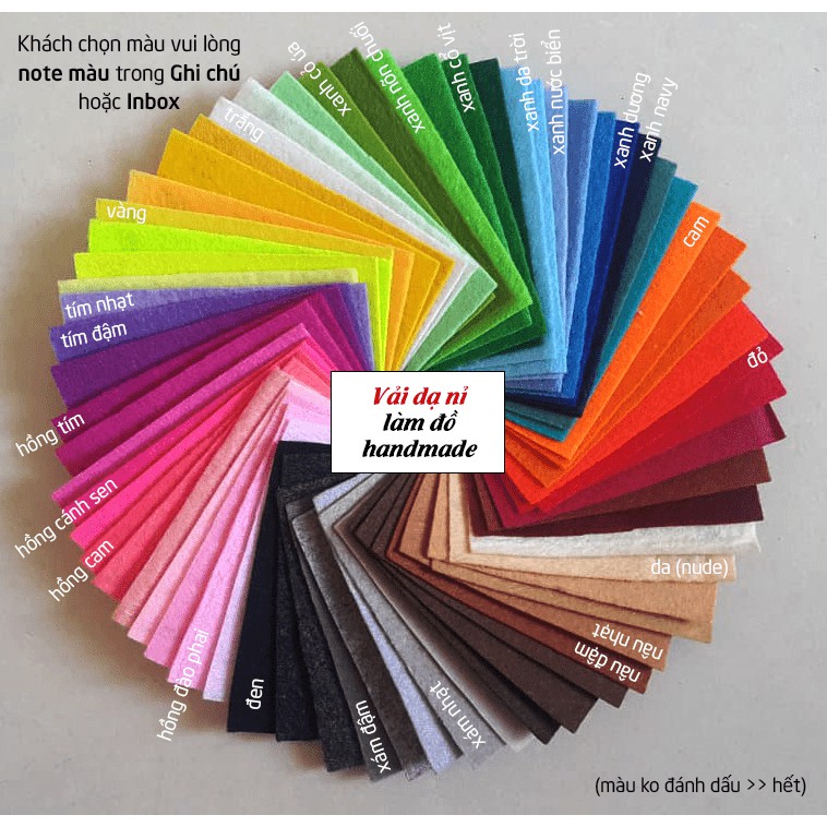 Vải dạ nỉ cứng, vải dạ màu (hàng loại 1) làm đồ thủ công handmade 45x45cm