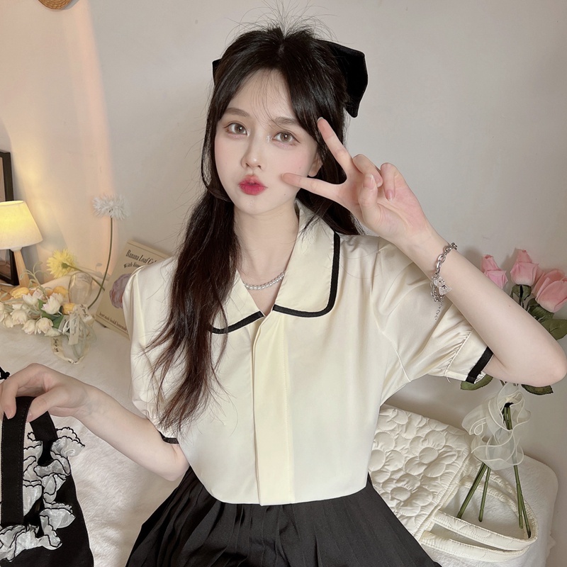 SUXI Áo Sơ Mi Tay Ngắn Phồng Dáng Rộng Màu Sắc Ngọt Ngào Thời Trang Mùa Hè Cho Nữ