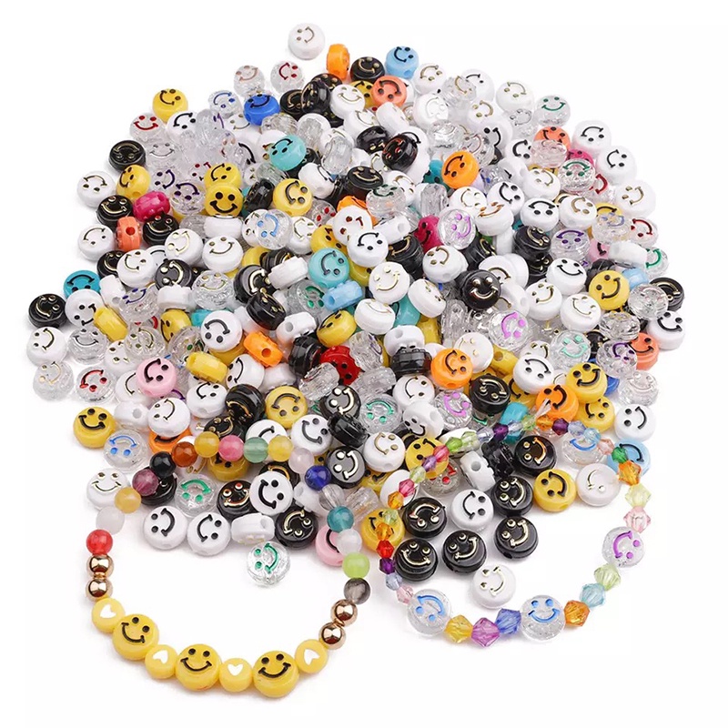 Bộ 50 hạt nhựa acrylic 10mm hình mặt cười dùng làm trang sức thủ công
