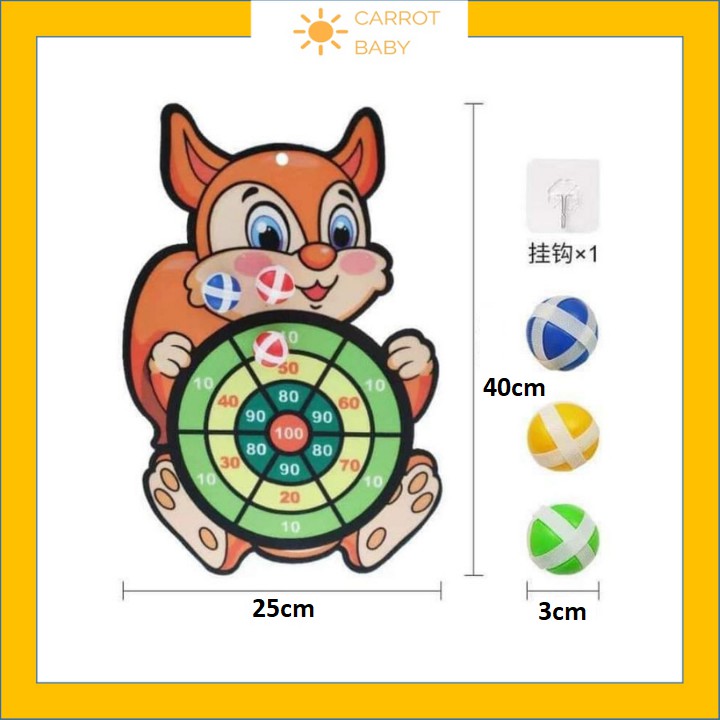 Bảng phi tiêu bóng dính, bảng ném bóng gai, tặng kèm 3 trái bóng ném dành cho bé từ 2 tuổi [CARROT BABY SHOP]