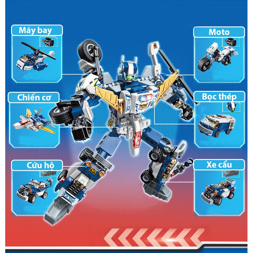 Đồ chơi xếp hình lắp ráp Robot 6 trong 1 600 chi tiết SHAN1407 Blockbuilding