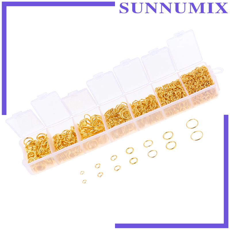 [SUNNIMIX]1500 Pcs Open Jump Rings Box Set for DIY Jewelry Making Finding Gold