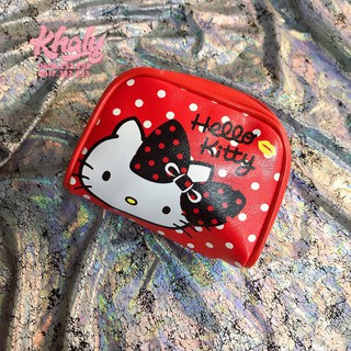 Bóp ví tiền , bóp đựng mỹ phẩm hoặc đồ dùng cá nhân hình Hello Kitty nơ đen chấm bi trắng màu đỏ - 60BTKT1 (14,5x7x11cm)