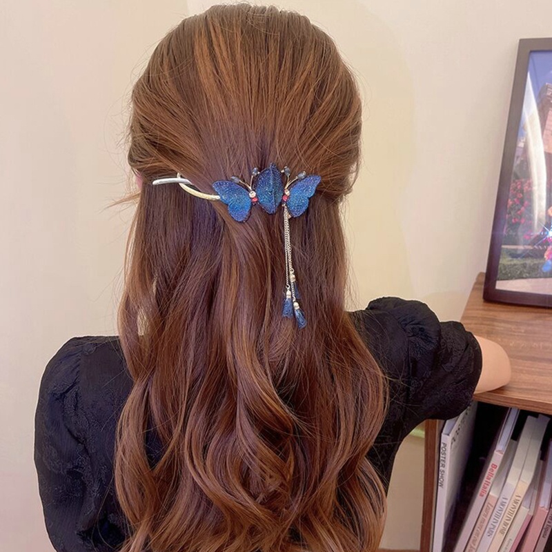 Kẹp Tóc Hình Bướm Thêu Màu Xanh Dương / Tím Thời Trang Cho Nữ