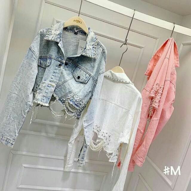 Khoác jean kaki đính hột bao bụi MK270 KJW048