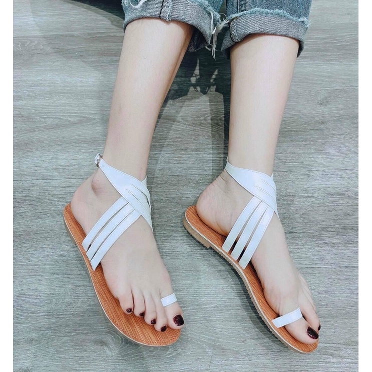 [Siêu sale] Sandal chiến binh đế gỗ bệt da mềm quai chéo