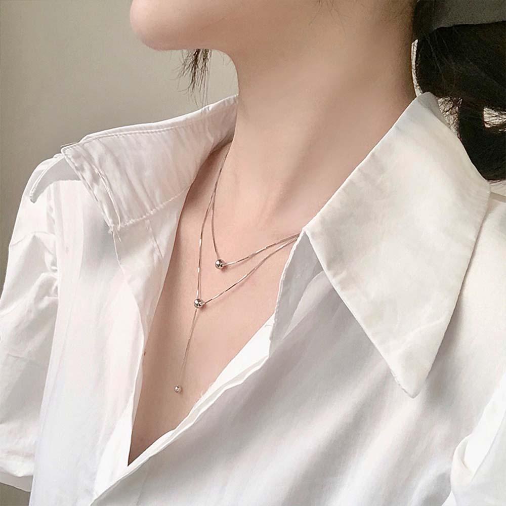 EXPEN Vòng cổ Hai Lớp Đính Hạt Và Tua Rua Phong Cách Kpop