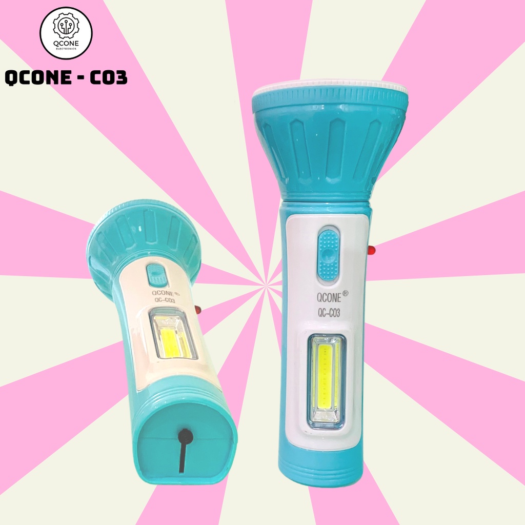 Đèn pin cầm tay QCONE THAILAND C03 - Pin chuẩn Lithium dung lượng 500mAh bóng led sáng trắng