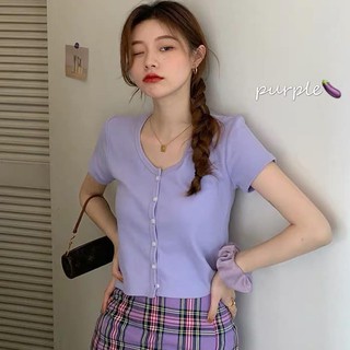 Áo croptop bấm cúc dọc tím - 5 cúc