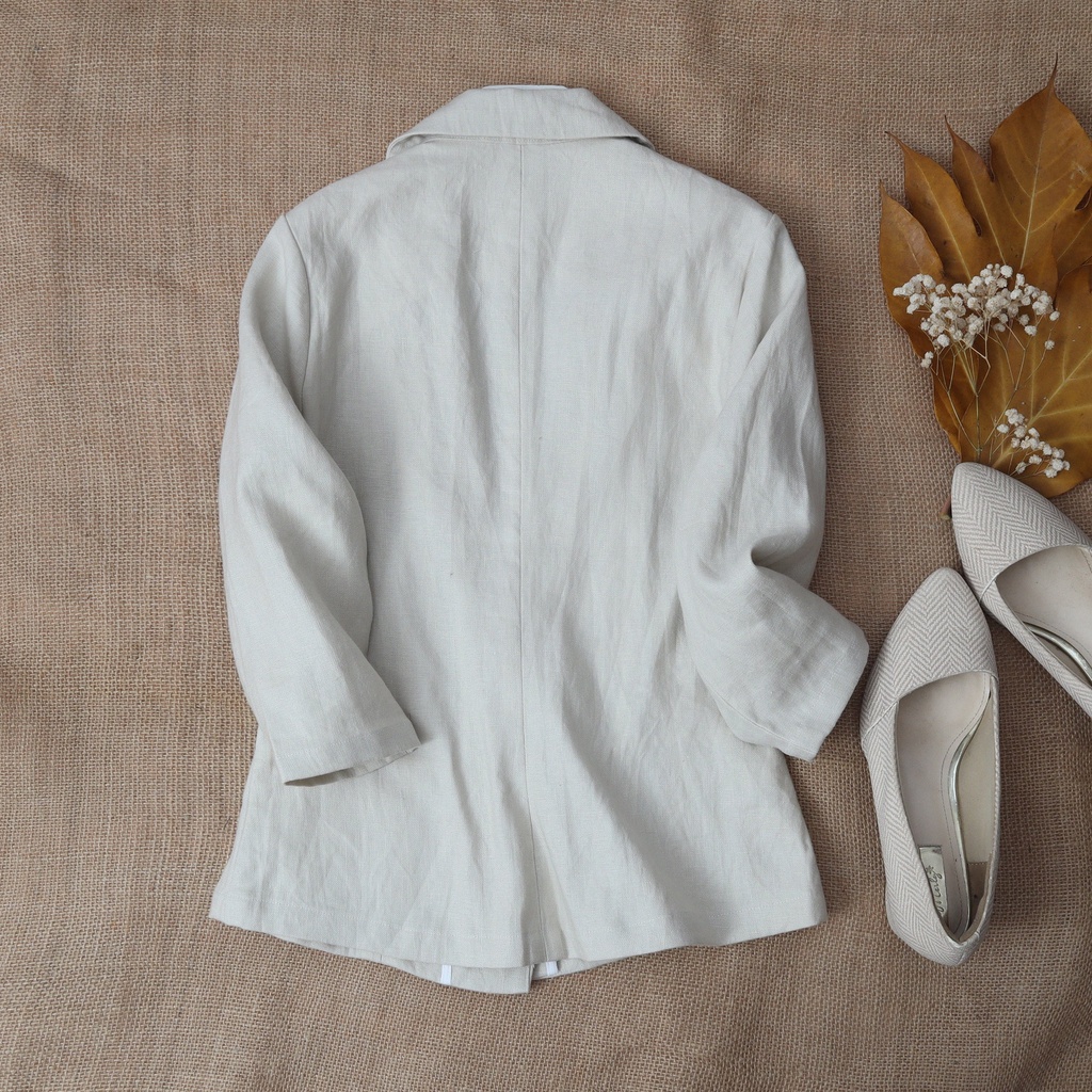 Set áo quần vest Linen tưng KANAMY tay lỡ màu begei