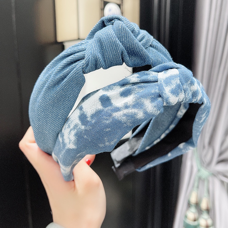 Băng Đô Denim Màu Nhuộm Bản Rộng Thời Trang Cho Nữ