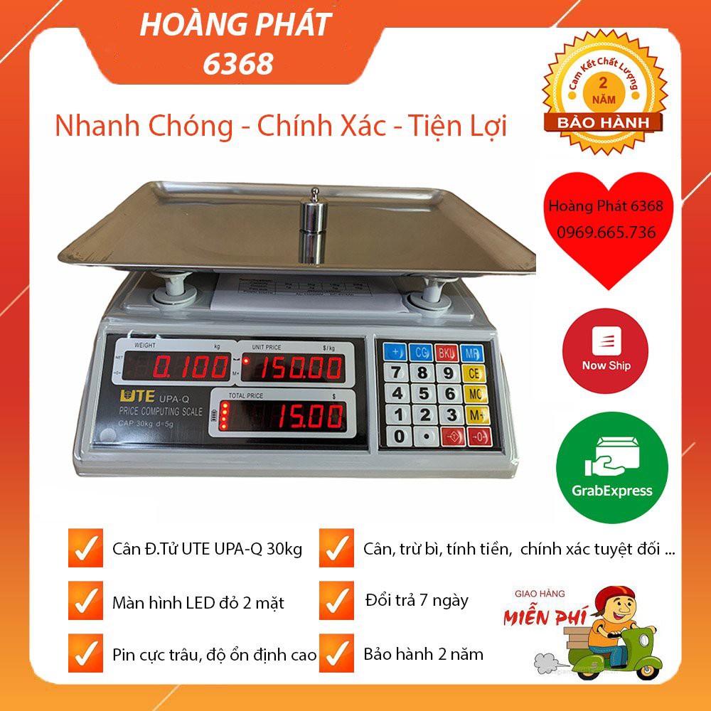 CÂN ĐIỆN TỬ TÍNH TIỀN HÀNG SIÊU THỊ TẠP HÓA CAO CẤP 30kg/5gam UTE UPA-Q ĐÀI LOAN. ĐỘ CHÍNH XÁC CAO. BẢO HÀNH TUYỆT ĐỐI