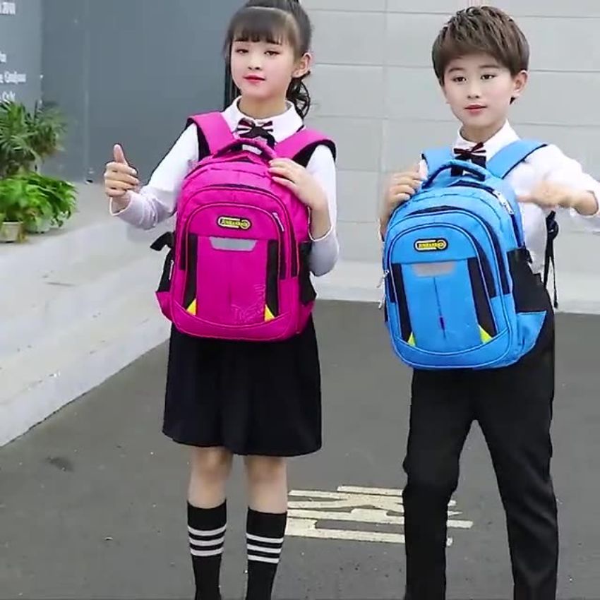 Cặp balo học sinh cấp 1, cấp 2 size 39cm chất liệu vải dù chống nước, chống xước cao cấp có hệ thống phản quang BLHS08