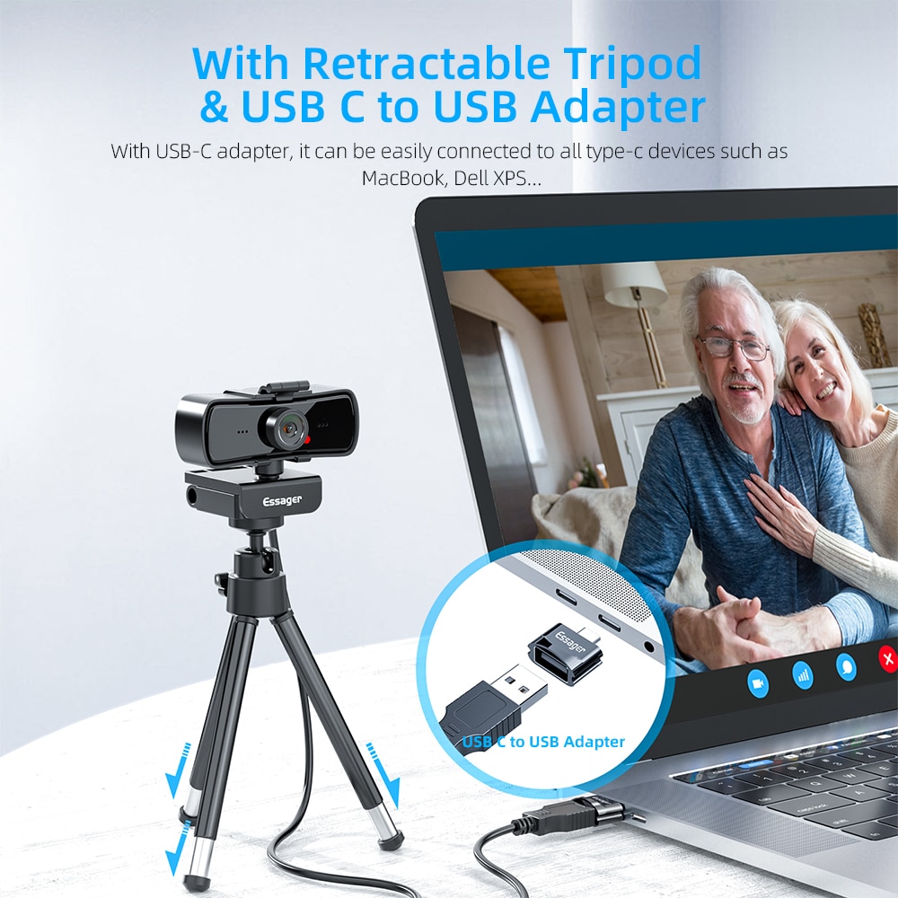 Webcam Essager C3 1080P Full HD Camera Cho Máy Tính PC Có Cổng USB Với Micrô Tự Động Lấy Nét