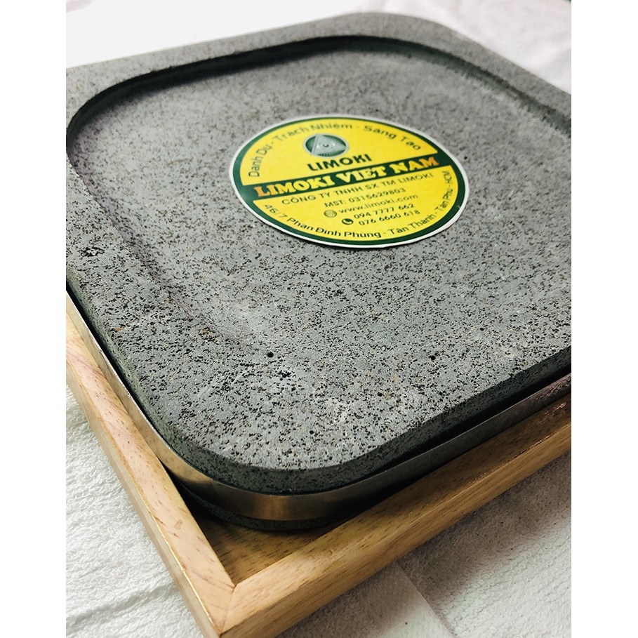 Đá Nướng Thịt Núi Lửa Hình Vuông Kèm Khay Gỗ
